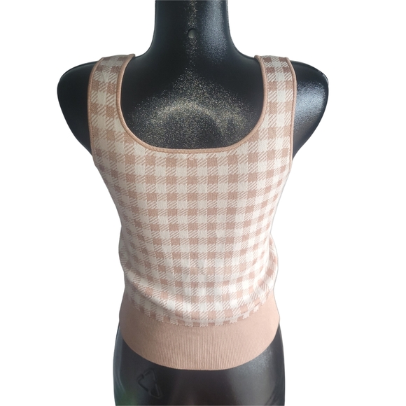 Ann Taylor Cream and Tan Checkered Knit Tank Top XS - Picture 5 of 6